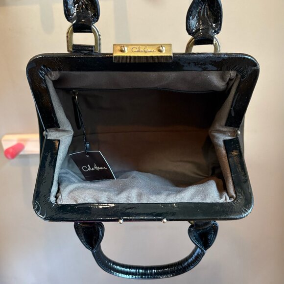 NIB Vintage Cole Haan B+W Houndstooth Calf Hair + Patent Leather Mini Satchel - Picture 7 of 13